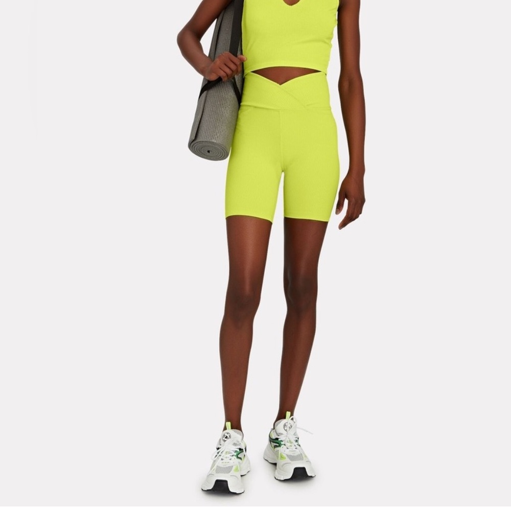 Year of Ours Neon Yellow Ribbed V Waist Bike Shorts